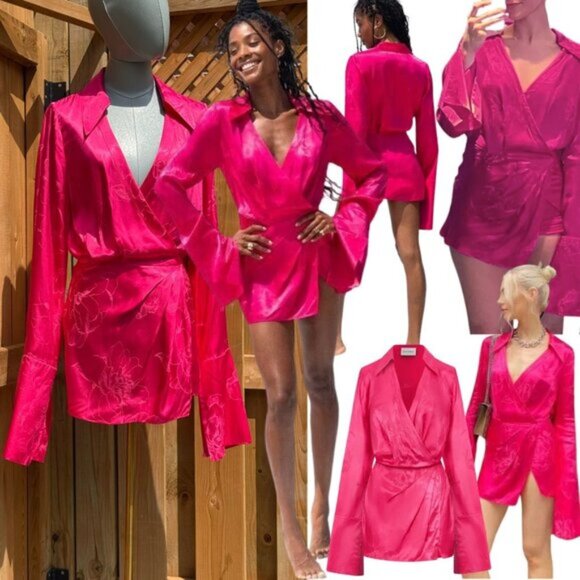 🆕 RAT & BOA 🧿 NWOT Paloma Pink Floral Satin Long Sleeve Mini Dress, Sz XS - Picture 1 of 15